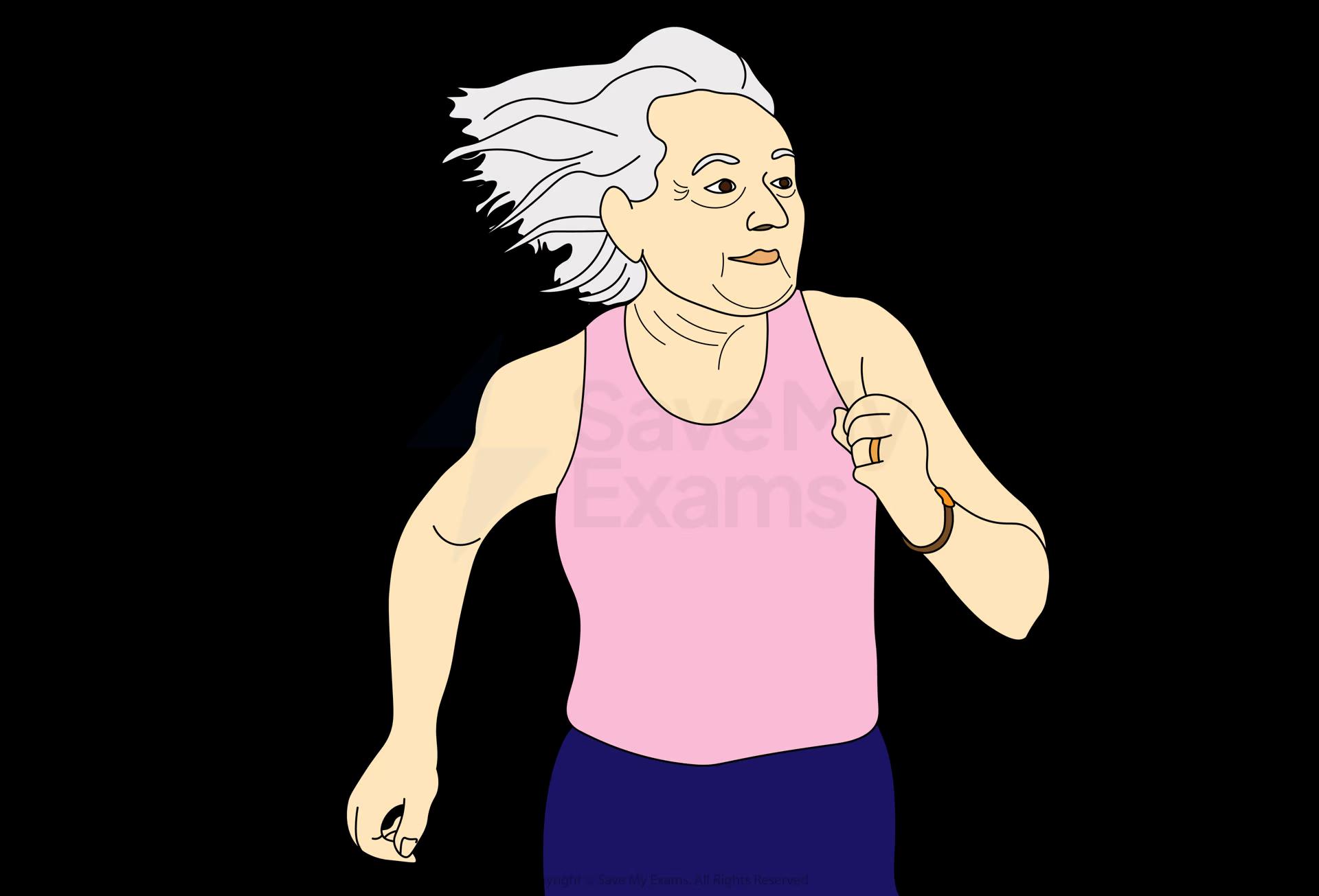 An elderly person running